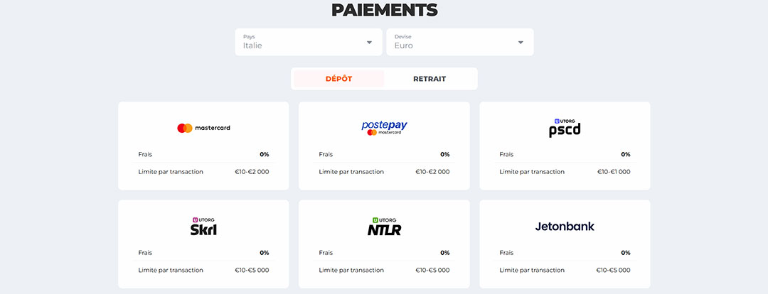 paiements betriot casino